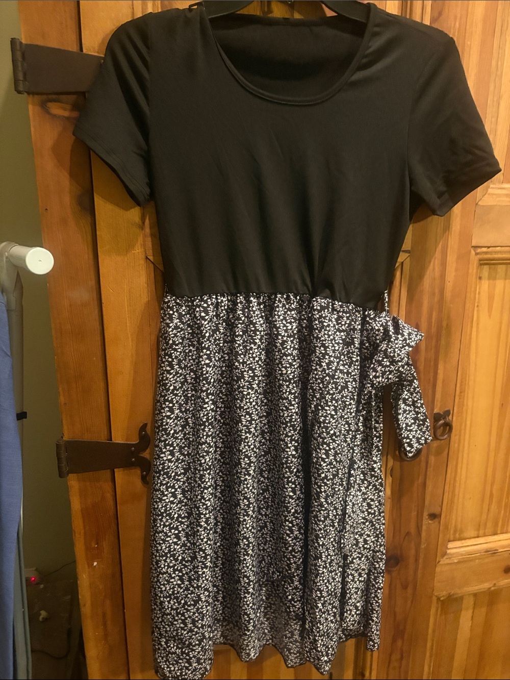 Girls' Black Top with Floral Skirt Casual Dress
